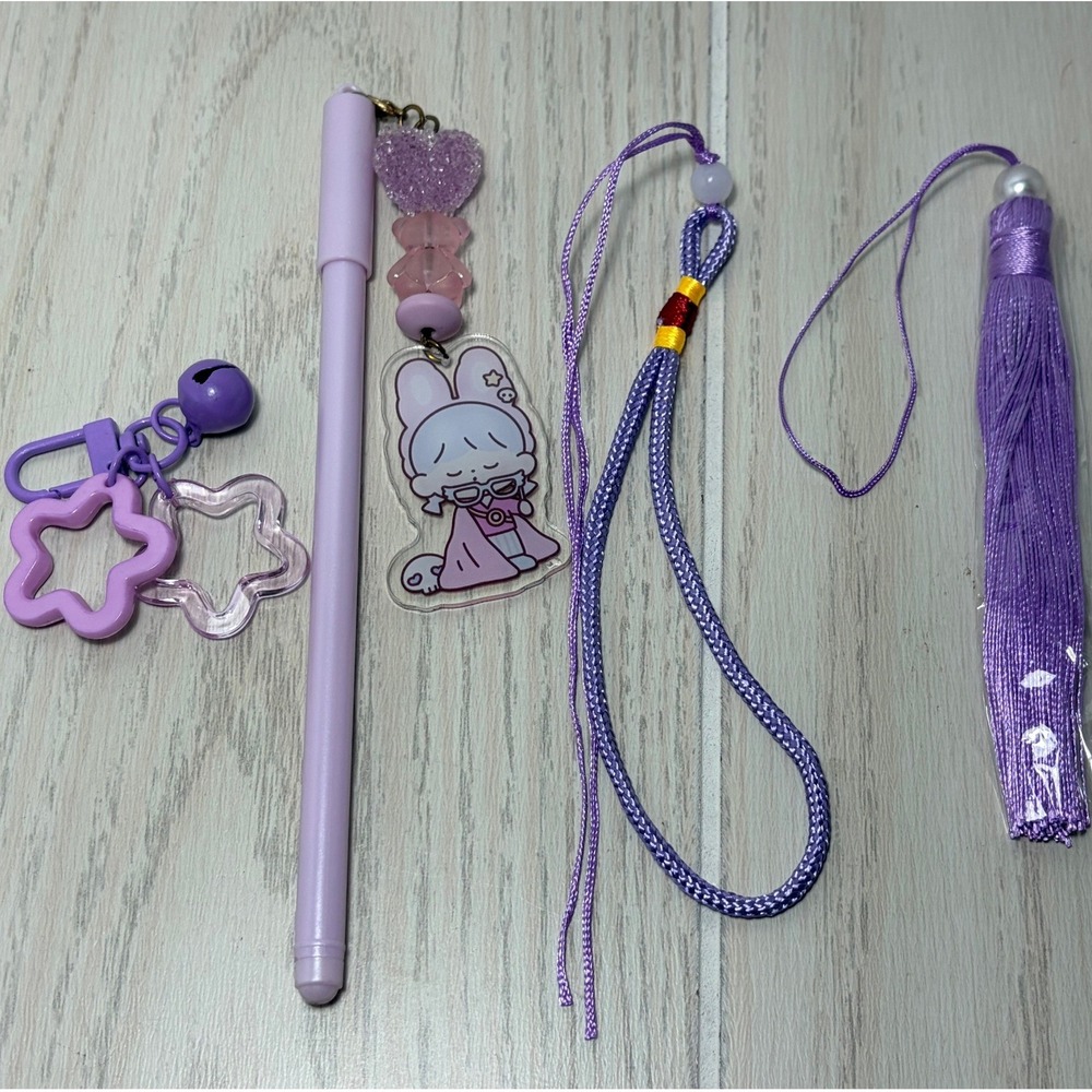 Misc. Stationery Accessory Lot of 4 Purple Bunny Pen Tassel Keychain Kawaii
